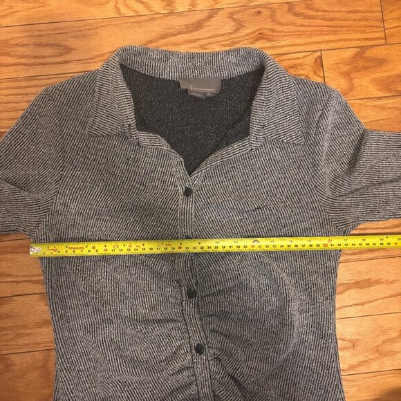 Anthropologie Womens Medium Gray Ribbed Knit Ruched Button Front Midi Dress - Picture 12 of 13